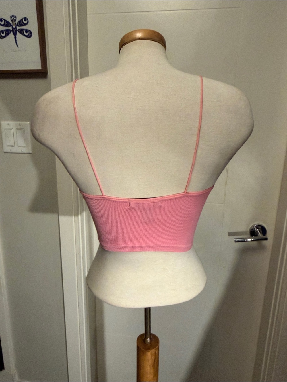Pink Ribbed Cropped Tank Top With Spaghetti Straps - Picture 7 of 8